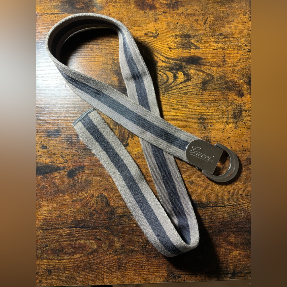 Taupe & Black Gucci Belt with Silver buckle — authentic